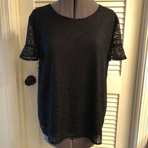 Liz Claiborne Career Black Lace Top Size Large
